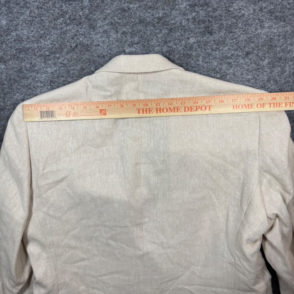 Stafford Blazer Jacket Mens 44S Linen Classic Fit Beige Herringbone Sport Coat - Picture 13 of 14